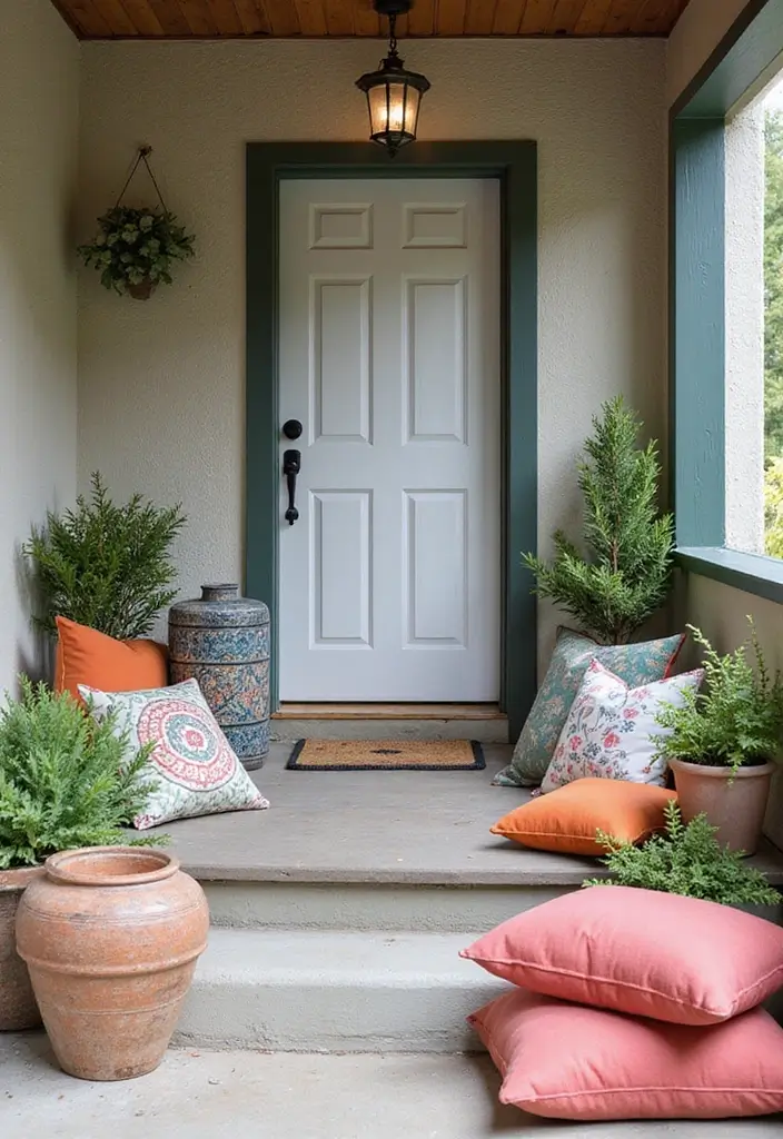 30 Small Front Porch Ideas That Maximize Every Inch 16 30 Small Front Porch Ideas That Maximize Every Inch - 16. Floor Pillows