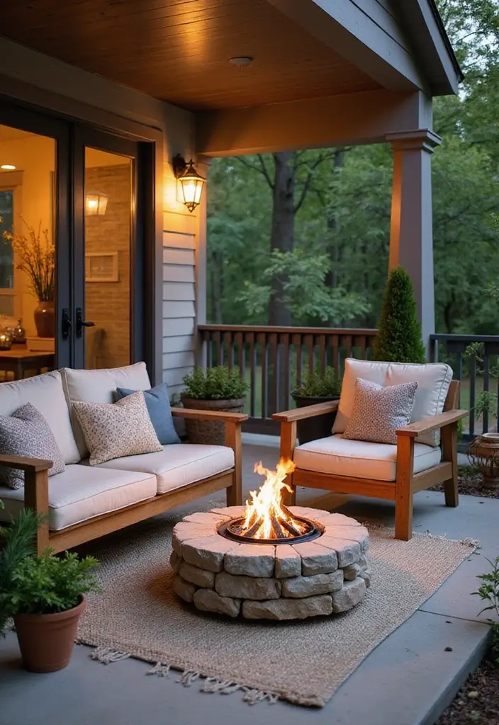 30 Small Front Porch Ideas That Maximize Every Inch 17 30 Small Front Porch Ideas That Maximize Every Inch - 17. Compact Fire Pit