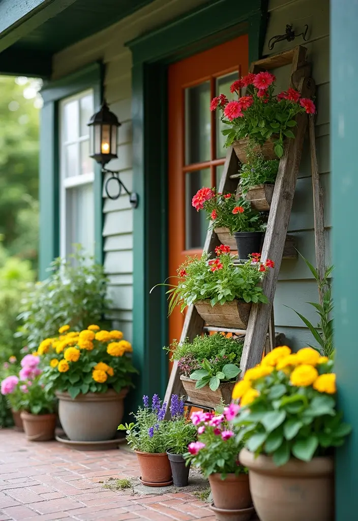 30 Small Front Porch Ideas That Maximize Every Inch 26 30 Small Front Porch Ideas That Maximize Every Inch - 26. Plant Ladder