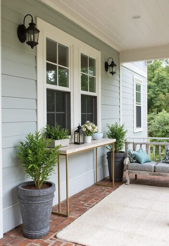30 Small Front Porch Ideas That Maximize Every Inch 3 30 Small Front Porch Ideas That Maximize Every Inch - 3. Slim Console Table