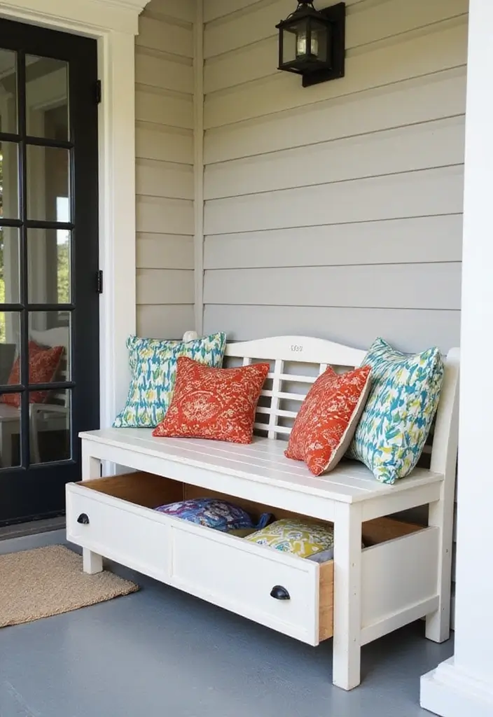 30 Small Front Porch Ideas That Maximize Every Inch 5 30 Small Front Porch Ideas That Maximize Every Inch - 5. Multi-Purpose Bench