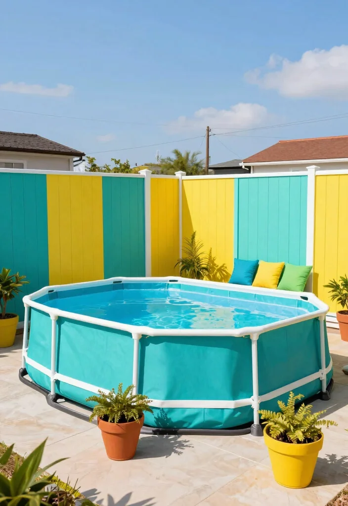 10 Above Ground Pool Fence Ideas for a Clean Finished Look 5. Colorful Composite Fencing 0