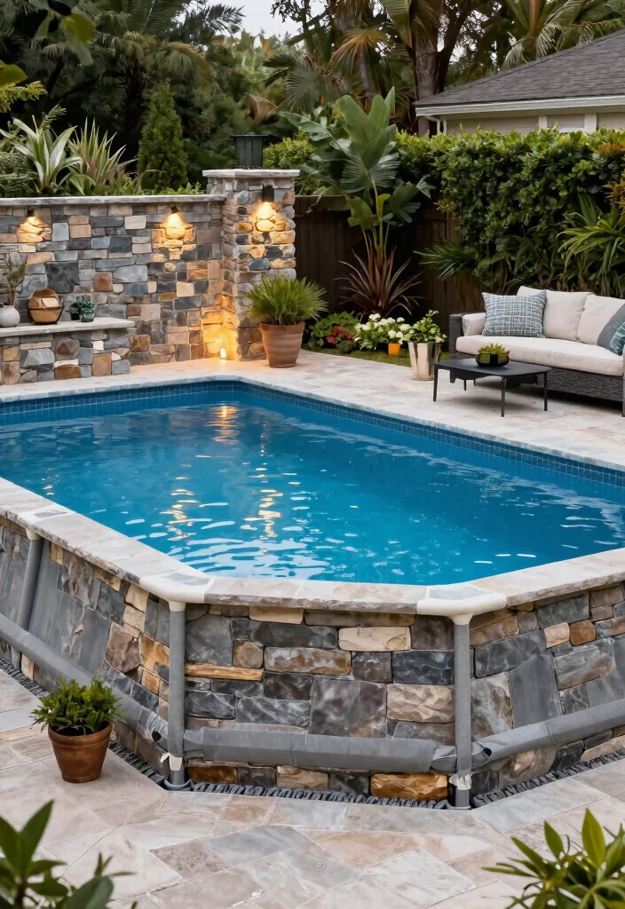 10 Above Ground Pool Fence Ideas for a Clean Finished Look 8. Natural Stone Fencing 0