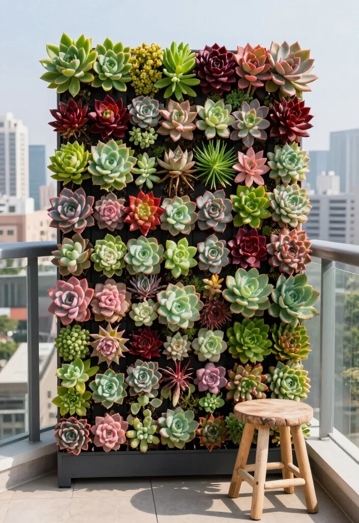 10 Balcony Vertical Garden Ideas for Apartment Living 78 10 Balcony Vertical Garden Ideas for Apartment Living - 8. Vertical Succulent Wall 1