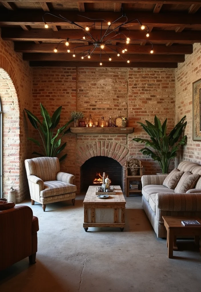 10 Basement Brick Wall Ideas for Rustic Textured Warmth 89 10 Basement Brick Wall Ideas for Rustic Textured Warmth - 9. Rustic Furniture for Cohesive Aesthetics