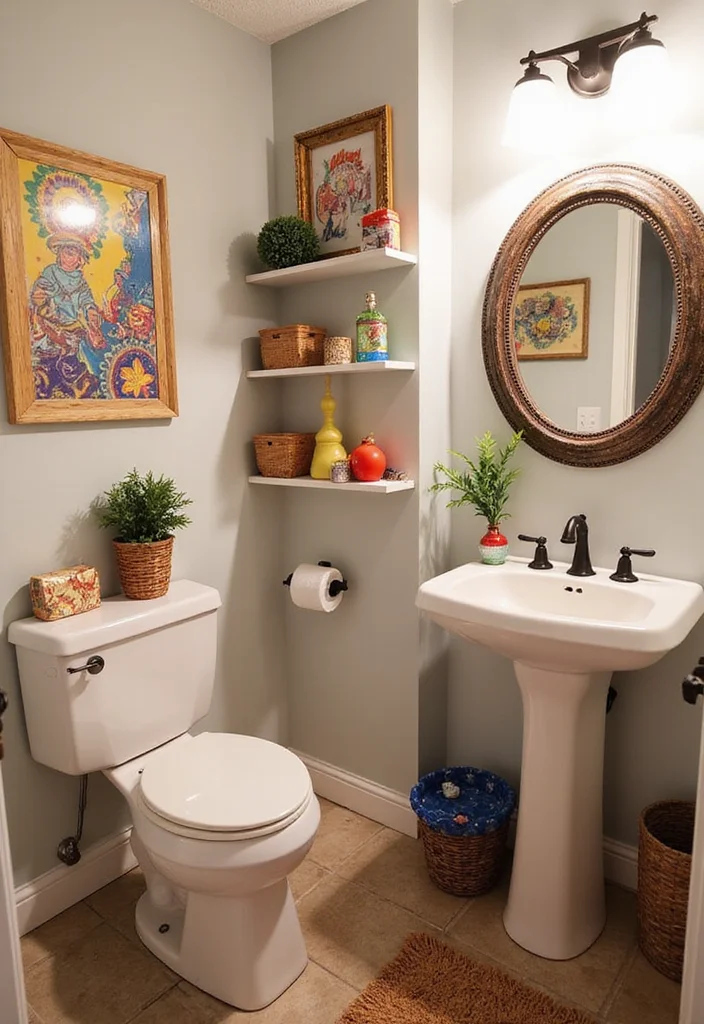 10 Basement Half Bathroom Ideas for Simple Useful Additions 67 10 Basement Half Bathroom Ideas for Simple Useful Additions - 7. Fun Artwork and Decor