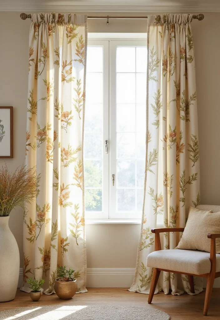 10 Beige Room Curtain Ideas for Warm Neutral Comfort 45 10 Beige Room Curtain Ideas for Warm Neutral Comfort - 5. Organic Cotton with Botanical Prints