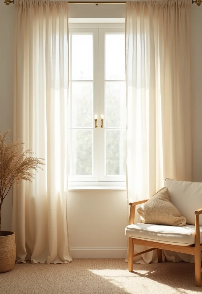 10 Beige Room Curtain Ideas for Warm Neutral Comfort 67 10 Beige Room Curtain Ideas for Warm Neutral Comfort - 7. Light Filtering Muslin Curtains