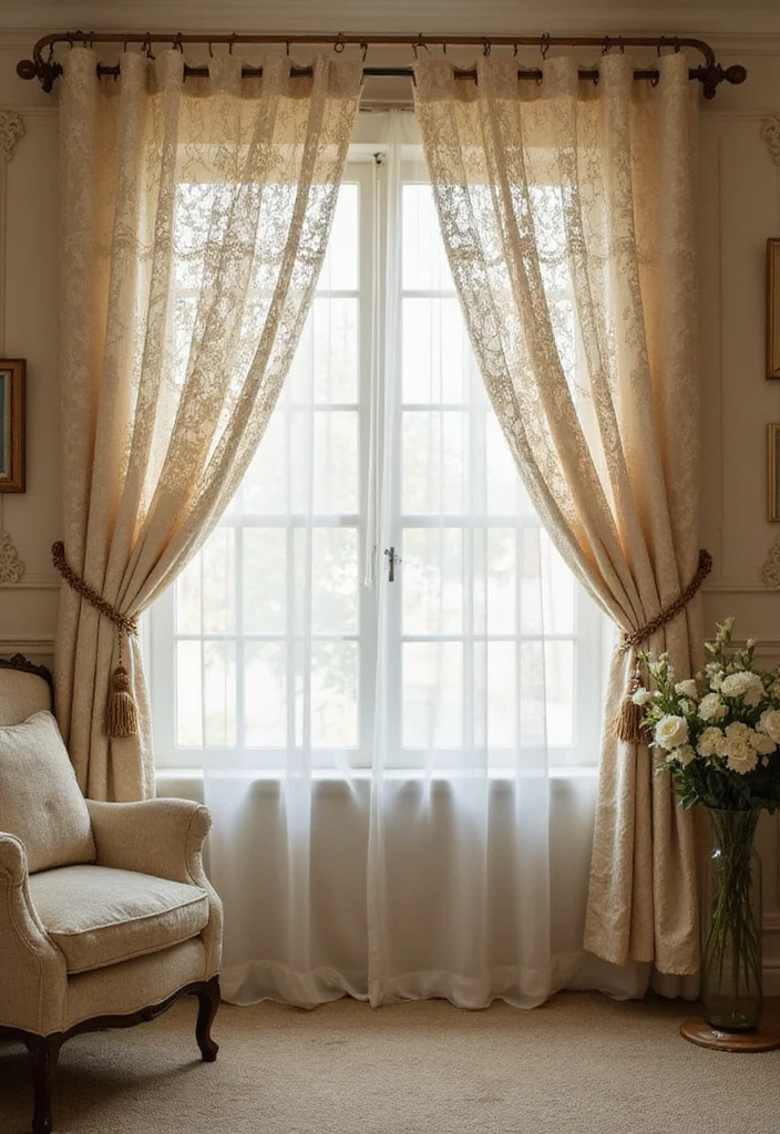 10 Beige Room Curtain Ideas for Warm Neutral Comfort 78 10 Beige Room Curtain Ideas for Warm Neutral Comfort - 8. Vintage Lace Curtains