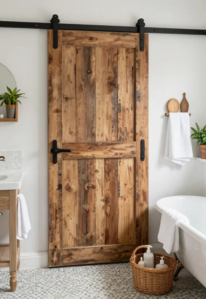 10 Bifold Bathroom Door Ideas for Tight Bathroom Layouts 2. Rustic Barn Door Style 0