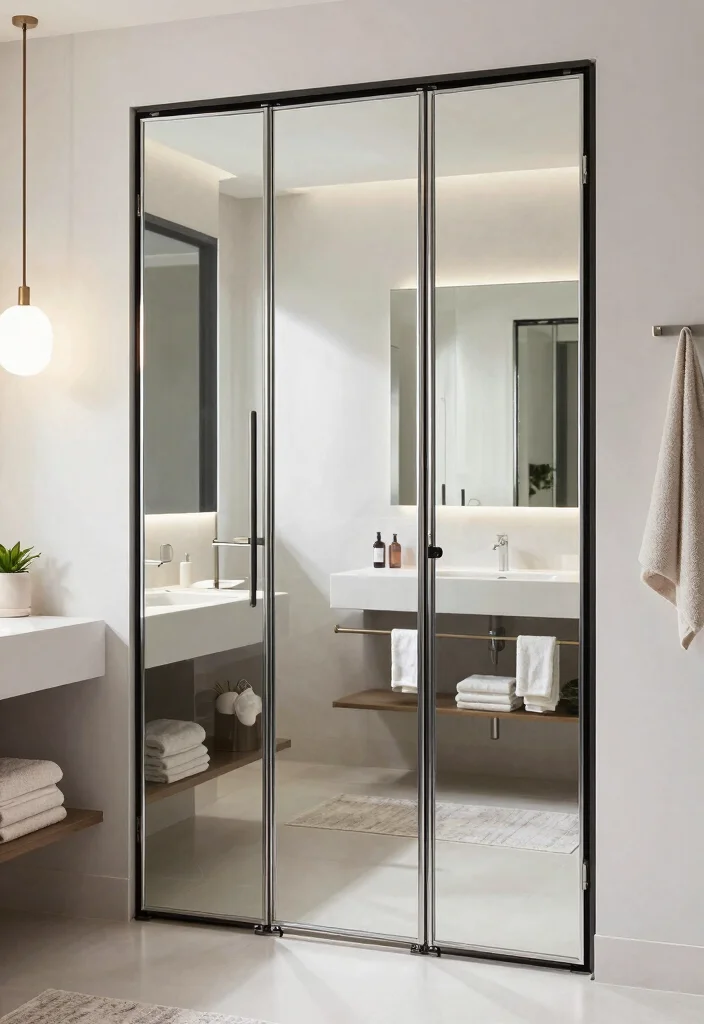 10 Bifold Bathroom Door Ideas for Tight Bathroom Layouts 5. Convenient Folding Mirror Door 0