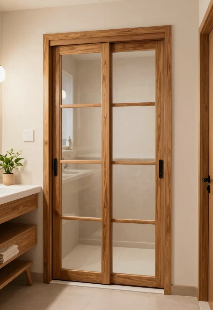 10 Bifold Bathroom Door Ideas for Tight Bathroom Layouts 7. Glass and Wood Combination 0
