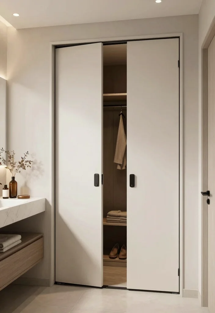 10 Bifold Bathroom Door Ideas for Tight Bathroom Layouts 9. Dual Functionality with Closet Space 0