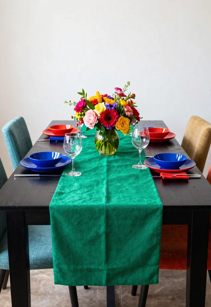 10 Black Dining Table Decor Ideas for a Bold Elegant Look 2. Bold Color Palettes 0