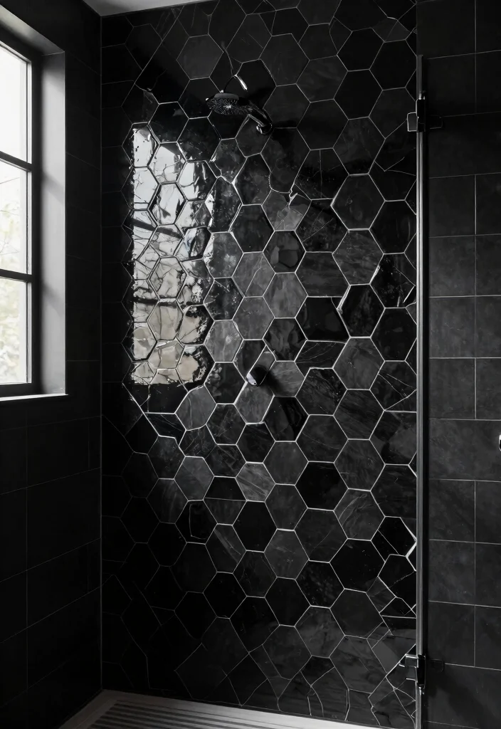 10 Black Tile Shower Ideas for a Bold Contemporary Look 2 10 Black Tile Shower Ideas for a Bold Contemporary Look 2. Geometric Patterns for Added Interest 0