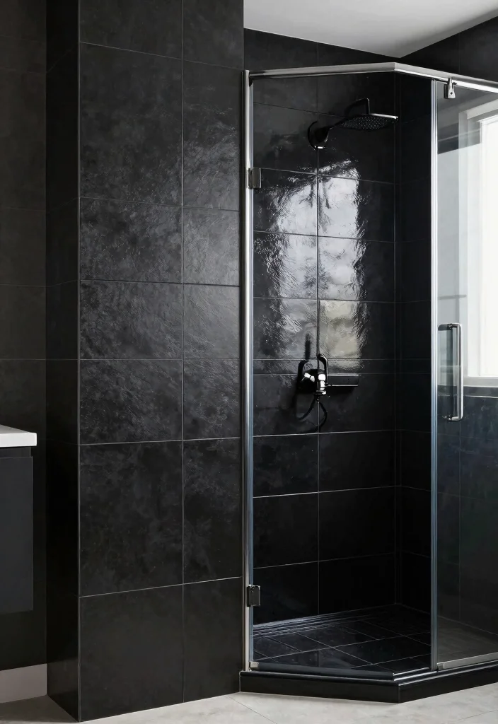 10 Black Tile Shower Ideas for a Bold Contemporary Look 3 10 Black Tile Shower Ideas for a Bold Contemporary Look 3. Matte vs. Gloss Finding Your Style 0