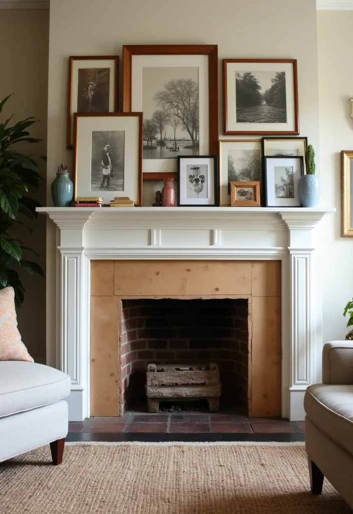 10 Boarded Up Fireplace Ideas for Creative Decorative Covers 12 10 Boarded Up Fireplace Ideas for Creative Decorative Covers - 2. Gallery Wall Style