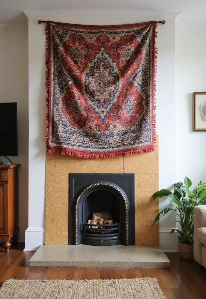 10 Boarded Up Fireplace Ideas for Creative Decorative Covers 45 10 Boarded Up Fireplace Ideas for Creative Decorative Covers - 5. Use of Tapestry or Fabric