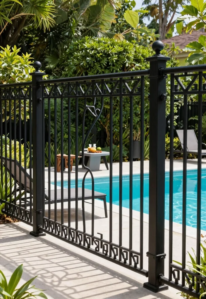 10 Cheap Pool Fence Ideas That Still Look Good 5. Decorative Metal Fencing 0