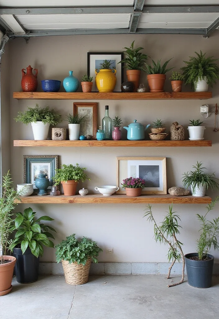 10 Garage Wall Decor Ideas for Organized Practical Style 12 10 Garage Wall Decor Ideas for Organized Practical Style - 2. Floating Shelves with Flair