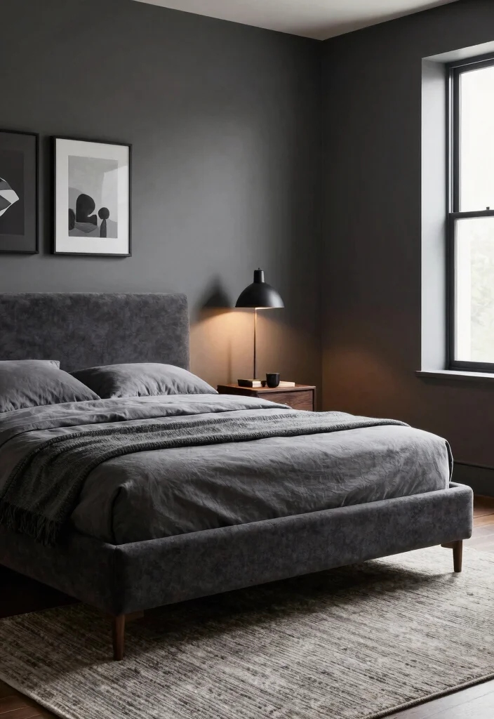 10 Grey Bedroom Ideas for Men That Feel Calm and Masculine 1. Sleek Grey Walls with Dark Accents 0