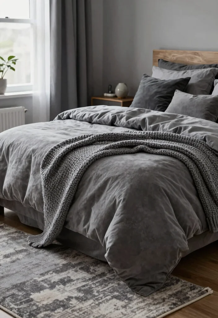 10 Grey Bedroom Ideas for Men That Feel Calm and Masculine 3. Layering Textures for Comfort 0
