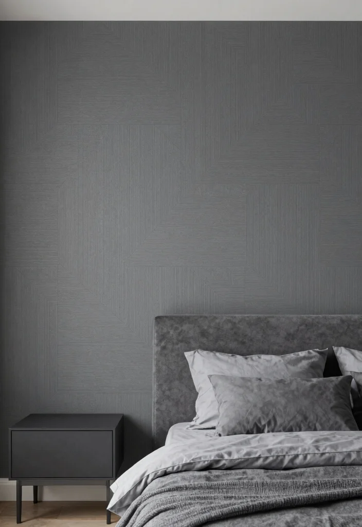 10 Grey Bedroom Ideas for Men That Feel Calm and Masculine 7. Accent Walls with Grey Patterns 0