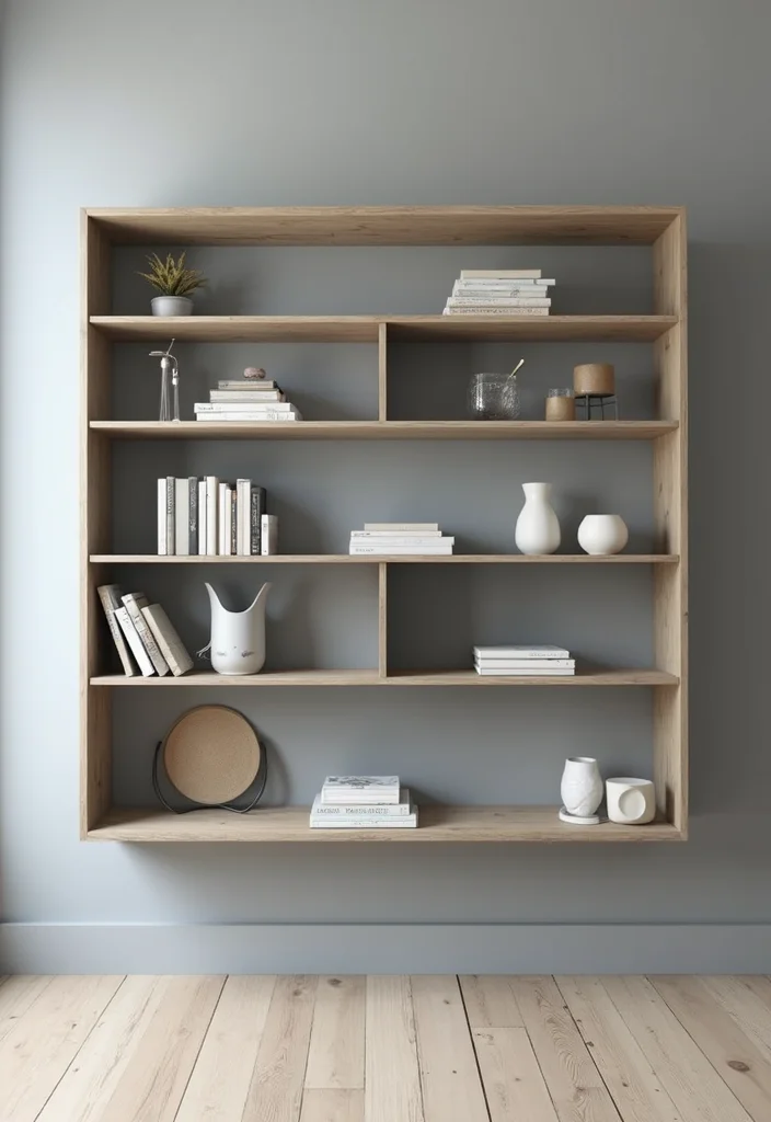 10 Grey Wall Decor Ideas for Calm Versatile Neutrals 89 10 Grey Wall Decor Ideas for Calm Versatile Neutrals - 9. Minimalist Shelving Solutions