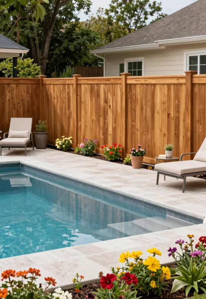 10 Inground Pool Fence Ideas That Blend with Landscaping 5. Vinyl Fencing with Natural Look 0