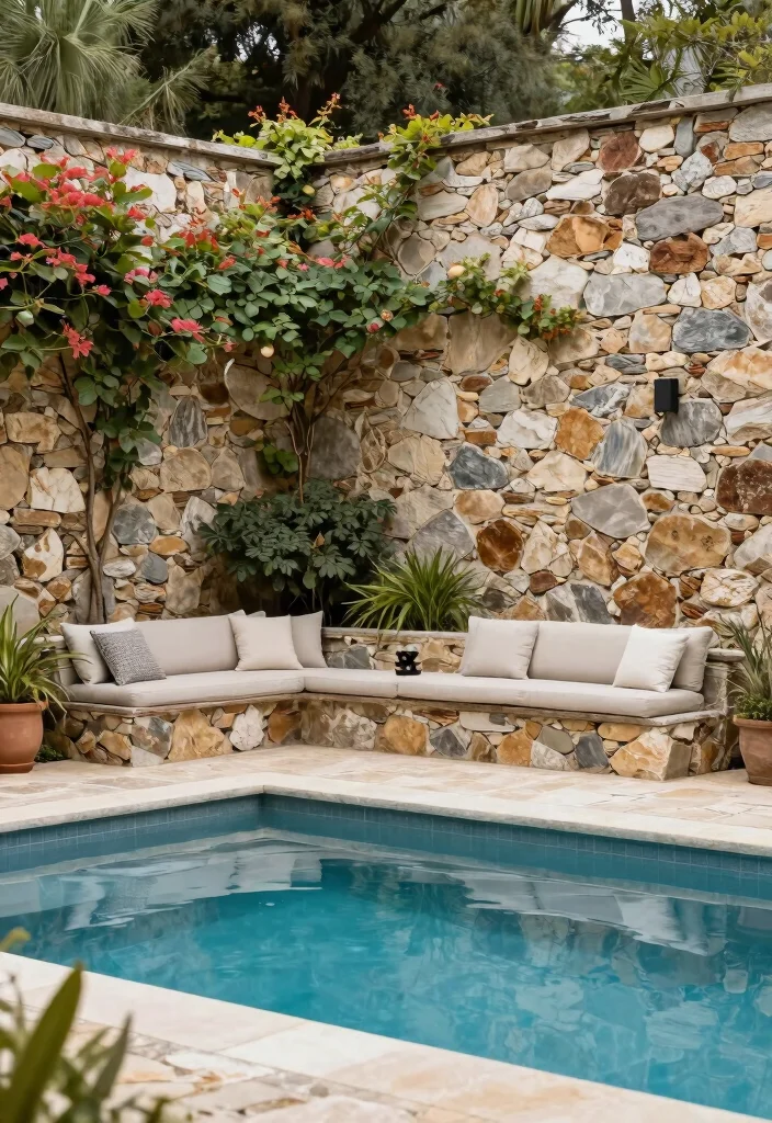 10 Inground Pool Fence Ideas That Blend with Landscaping 9. Stone Wall Fencing 0