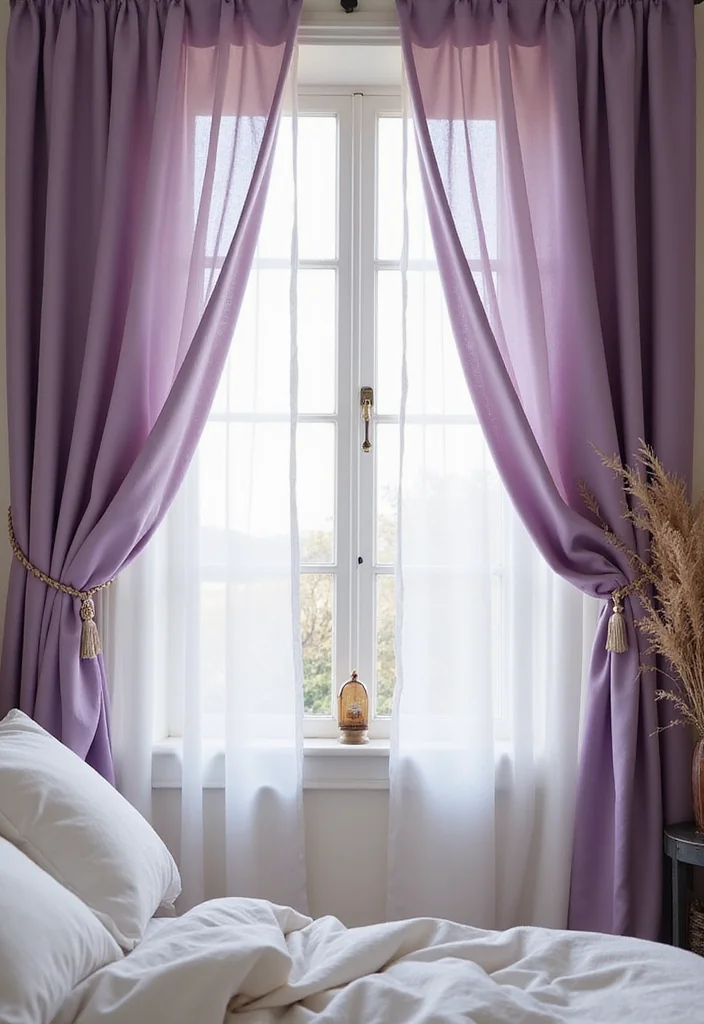 10 Purple Bedroom Curtain Ideas for Soft Moody Charm 1 10 Purple Bedroom Curtain Ideas for Soft Moody Charm - 1. Flowing Lavender Sheers