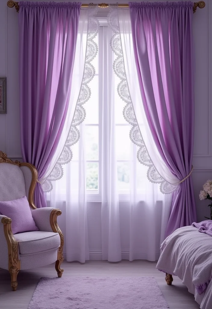 10 Purple Bedroom Curtain Ideas for Soft Moody Charm 100 10 Purple Bedroom Curtain Ideas for Soft Moody Charm - 10. Elegant Lace Overlays
