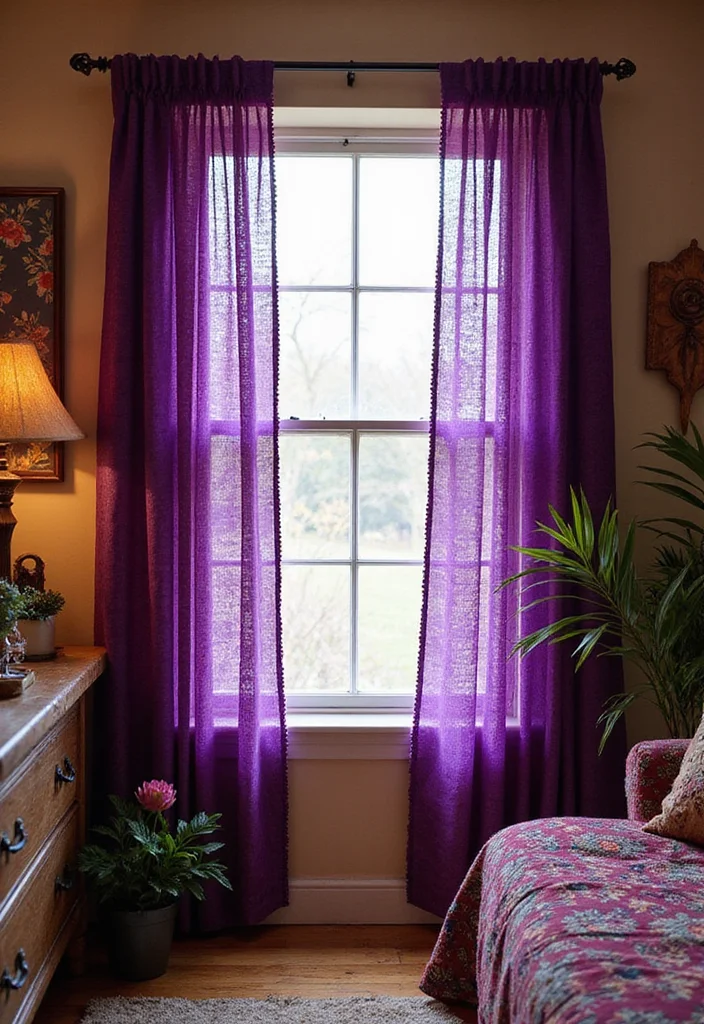 10 Purple Bedroom Curtain Ideas for Soft Moody Charm 23 10 Purple Bedroom Curtain Ideas for Soft Moody Charm - 3. Printed Bohemian Patterns