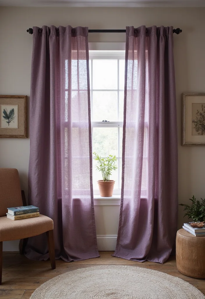 10 Purple Bedroom Curtain Ideas for Soft Moody Charm 45 10 Purple Bedroom Curtain Ideas for Soft Moody Charm - 5. Rustic Linen Blend