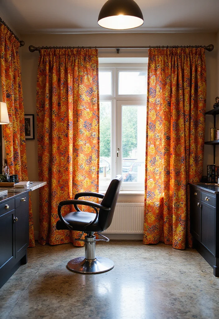 10 Salon Curtain Ideas for Stylish Functional Partitions 12 10 Salon Curtain Ideas for Stylish Functional Partitions - 2. Bold Patterned Fabrics