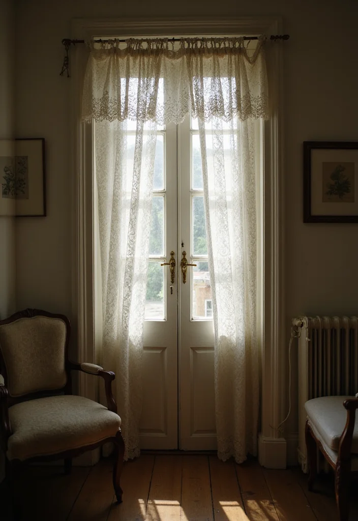 10 Single Door Curtain Ideas for Light and Privacy Balance 45 10 Single Door Curtain Ideas for Light and Privacy Balance - 5. Vintage Charm: Lace Curtains