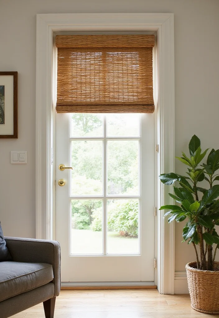 10 Single Door Curtain Ideas for Light and Privacy Balance 56 10 Single Door Curtain Ideas for Light and Privacy Balance - 6. Eco-Friendly Bamboo Shades