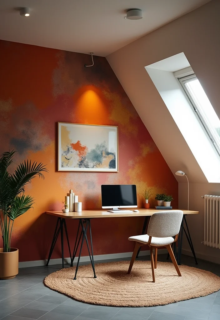 10 Slanted Ceiling Office Ideas for Smart Angled Layouts 34 10 Slanted Ceiling Office Ideas for Smart Angled Layouts - 4. Artistic Wall Treatments