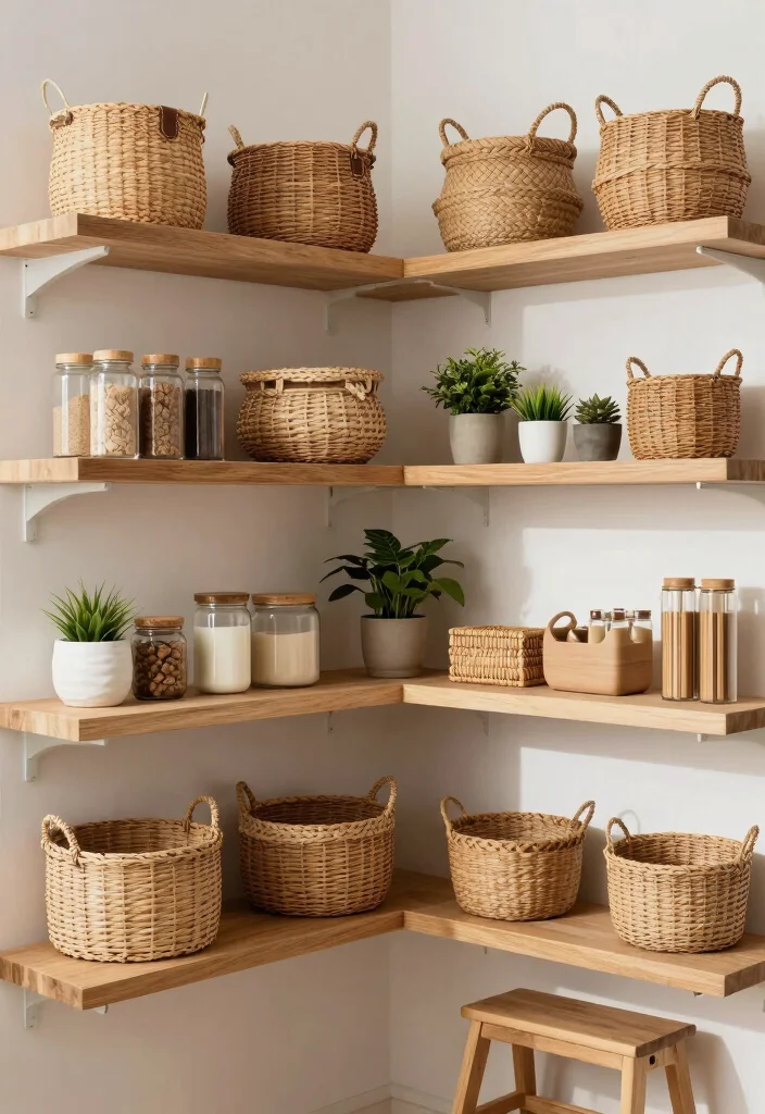 10 Small Corner Pantry Ideas That Make Use of Dead Space 1 10 Small Corner Pantry Ideas That Make Use of Dead Space 1. Floating Shelves with Baskets 0