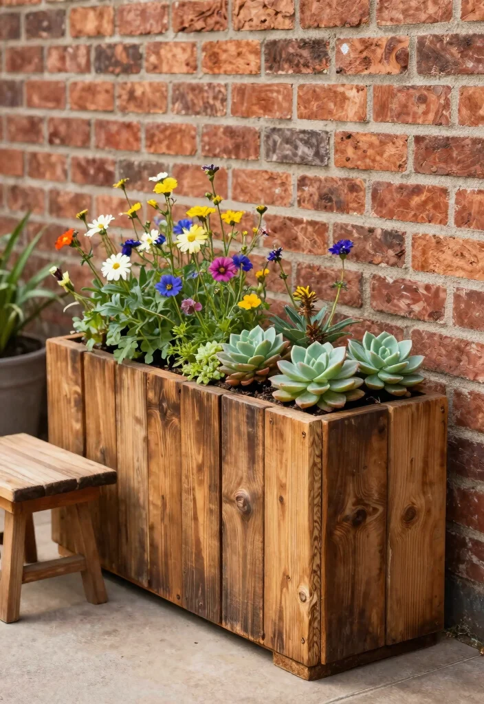 10 Vertical Sleeper Garden Ideas for Modern Outdoor Walls 5 10 Vertical Sleeper Garden Ideas for Modern Outdoor Walls 5. Rustic Vertical Planter 0