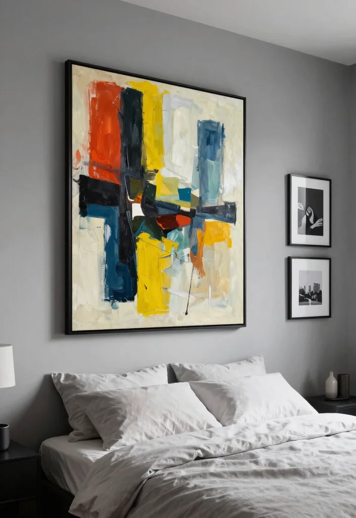 12 Aesthetic Bedroom Ideas for Men with a Clean Modern Look 7. Bold Art Choices 0