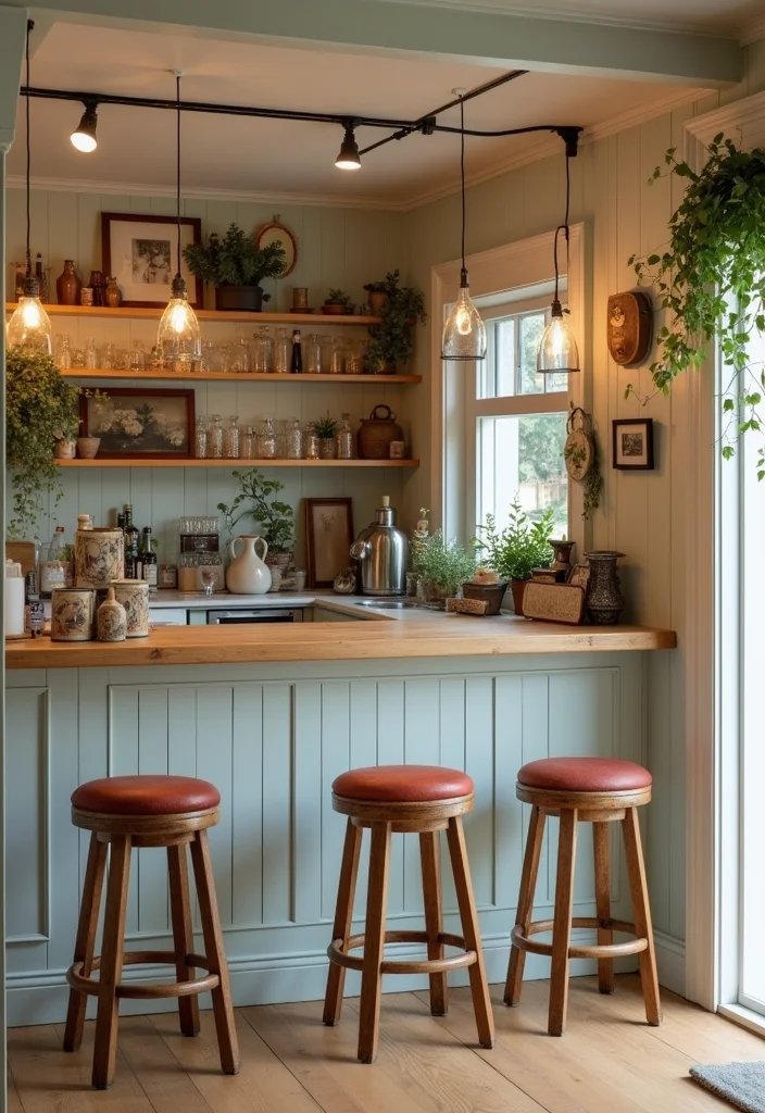 12 Basement Island Bar Ideas for Fun Social Entertaining 23 12 Basement Island Bar Ideas for Fun Social Entertaining - 3. Cozy Cottage-Inspired Bar