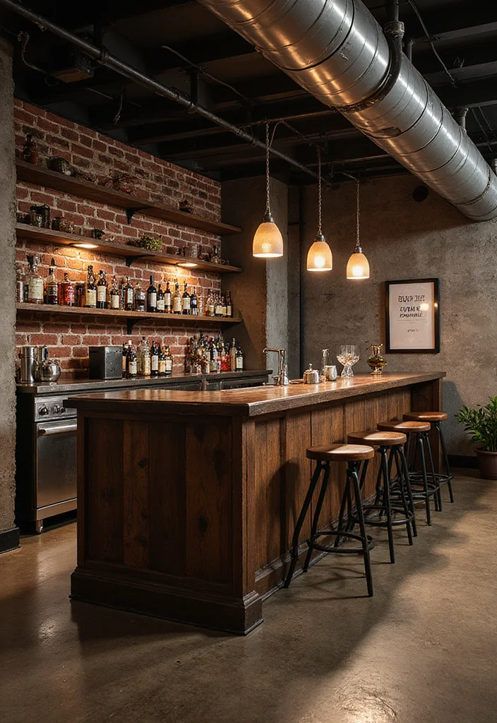 12 Basement Island Bar Ideas for Fun Social Entertaining 34 12 Basement Island Bar Ideas for Fun Social Entertaining - 4. Industrial Chic with Metal Accents