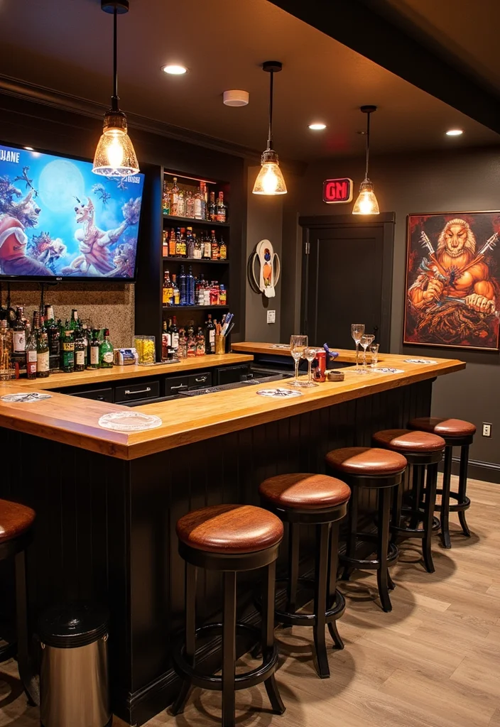12 Basement Island Bar Ideas for Fun Social Entertaining 56 12 Basement Island Bar Ideas for Fun Social Entertaining - 6. Game Night Bar with Built-in Entertainment