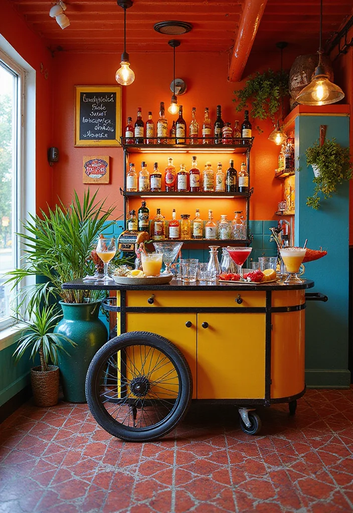 12 Basement Island Bar Ideas for Fun Social Entertaining 89 12 Basement Island Bar Ideas for Fun Social Entertaining - 9. Bright and Cheerful Cocktail Bar