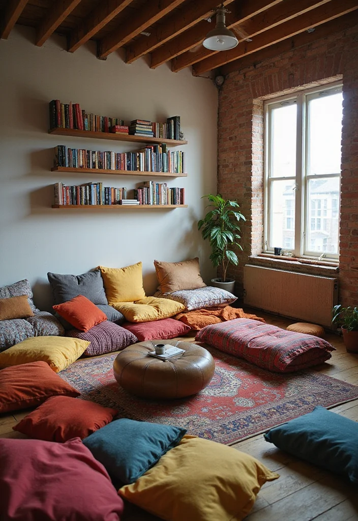 12 Basement Library Ideas for Quiet Cozy Reading 23 12 Basement Library Ideas for Quiet Cozy Reading - 3. Cozy Corner with Floor Cushions