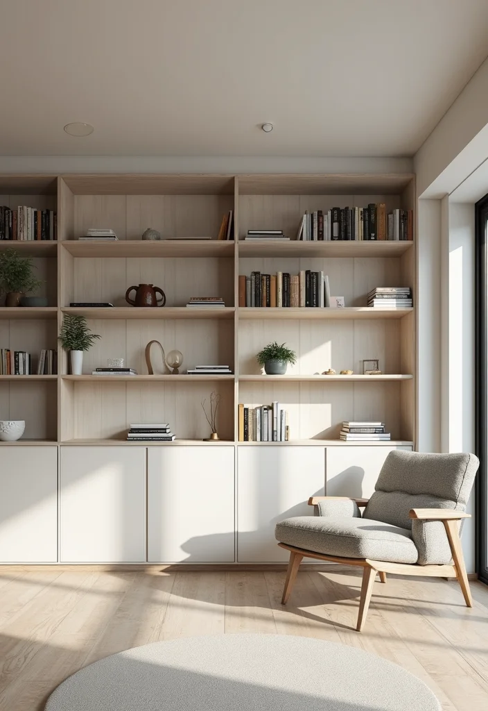 12 Basement Library Ideas for Quiet Cozy Reading 45 12 Basement Library Ideas for Quiet Cozy Reading - 5. Modern Minimalist Shelves