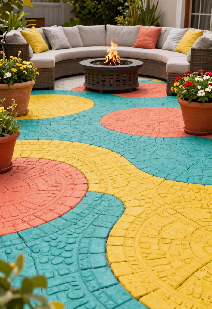 12 Budget Friendly Paver Patio Ideas That Look High End - 3. Colorful Stamped Pavers 1