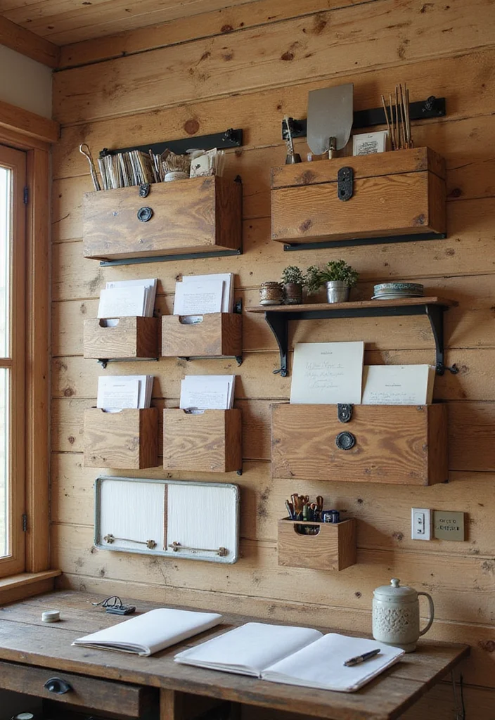 12 Cabin Office Ideas for Rustic Calm Productivity 34 12 Cabin Office Ideas for Rustic Calm Productivity - 4. Wall-Mounted Organizers