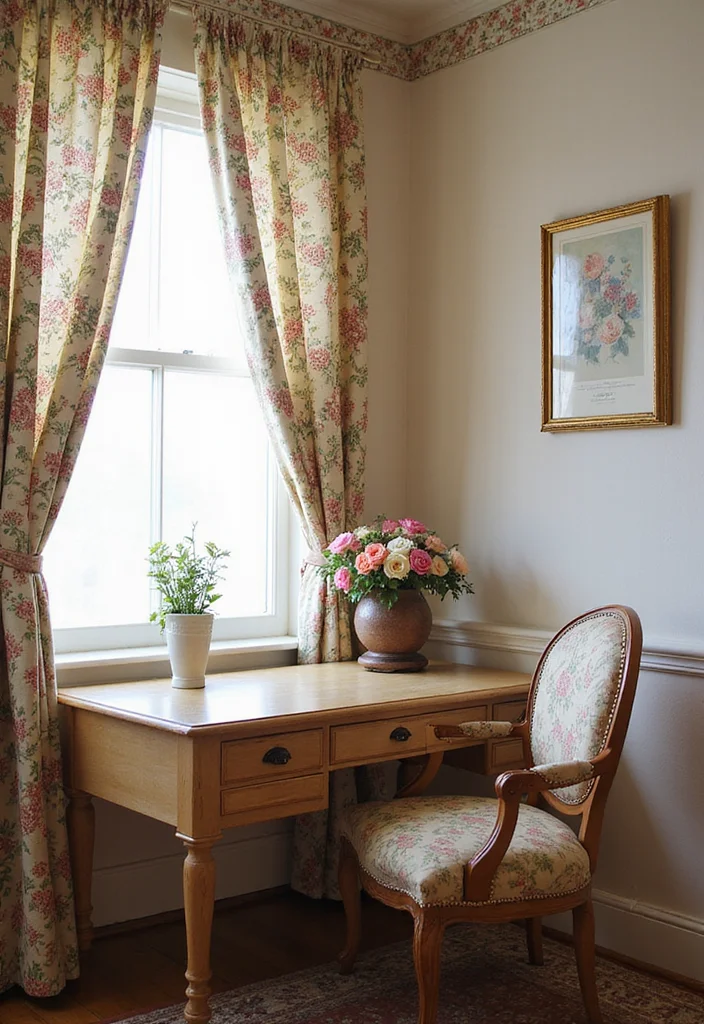 12 Cottage Office Ideas for Cozy Vintage Charm 23 12 Cottage Office Ideas for Cozy Vintage Charm - 3. Floral Accents